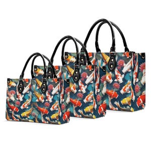 Bolso de mano de cuero de lujo con forma de pez koi, cartera con asa superior, bolso de mano de piel de grano superior, bolso de mano de cuero genuino, bolso de hombro de alta costura, nenúfares, regalo