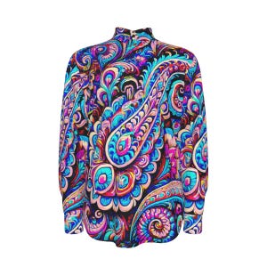Purple Men’s Paisley Shirt, Bohemian Floral Shirt, Long Sleeve Cotton Shirt, Big Men’s Sizes, Dress Shirt Gift for Him, Casual Oxford Pink
