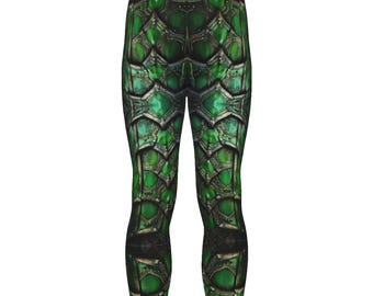 Green Gladiator Mens Leggings, Exoskeleton Armor, Workout Pants, Dystopian Cycling Athletic, Fitness, Running, Kappa Cosplay Wrestling, Gift