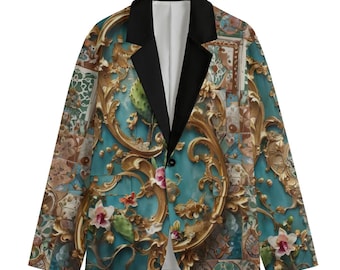 Męska sportowa marynarka z bawełny w stylu barokowym z opuncją, zielona smokingowa marynarka, marynarka w stylu rokoko