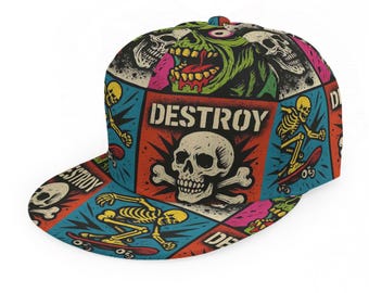 Pop Art Skeleton Zombie Baseball Cap Trucker Unisex OS Adjustable SnapBack Gift Skate Punk Rock  Music QR Code Interactive Damaged Youth