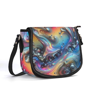Bolso de piel auténtica Rainbow Lava, bolso de piel de grano superior, bolso llamativo, regalo, bolso de hombro de lujo Rave, bolsillo psicodélico