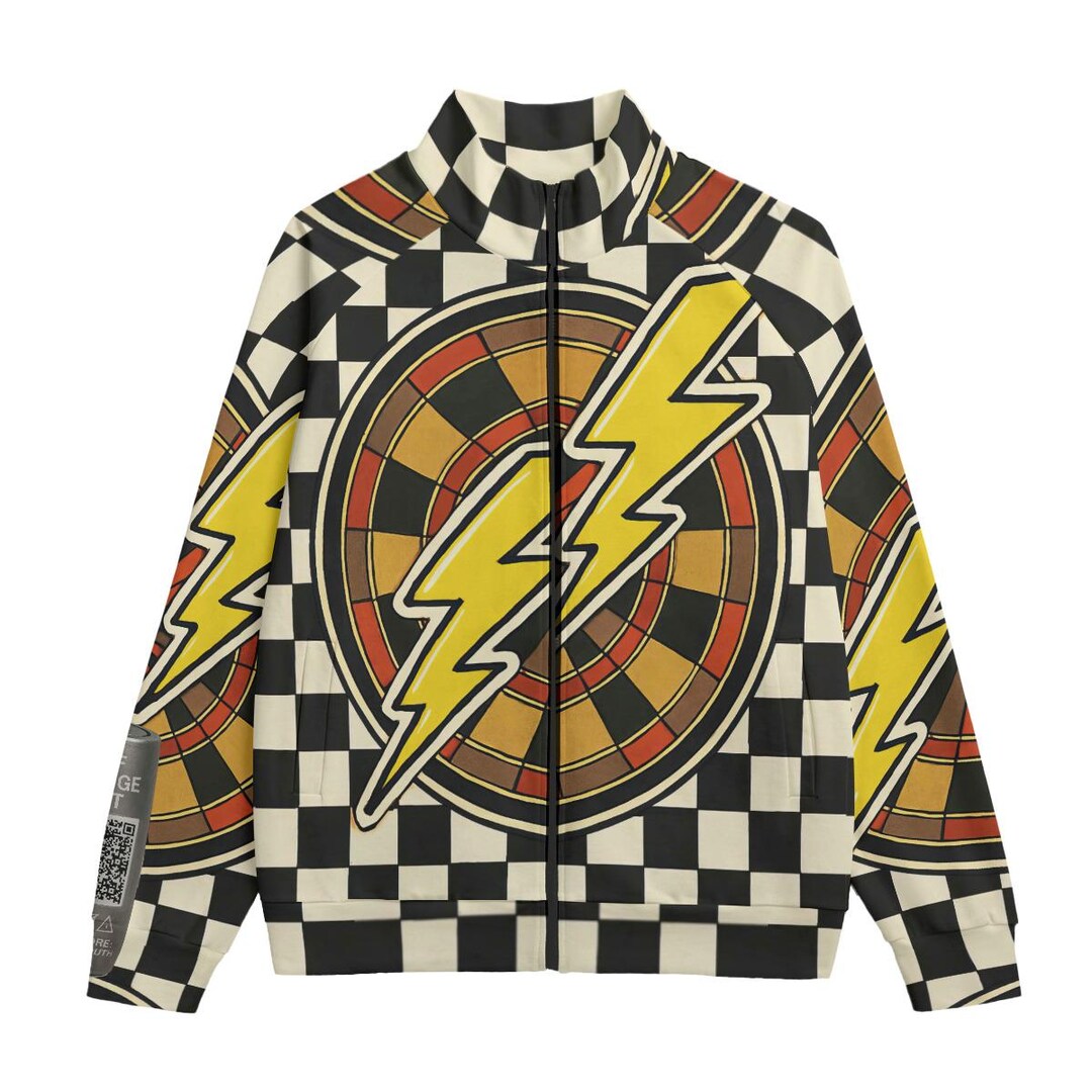 Punk Raglan Lightening Bolt Checkerboard Punk Rock Music Cotton Zip up Sweatshirt ...