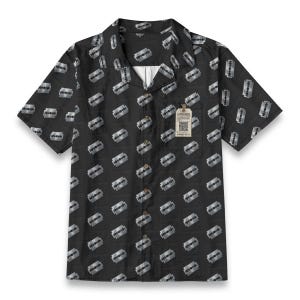 Damaged Youth Cotton Shirt Button Up Collared Short Sleeve Handmade Oxford Pocket, Punk Rock Pocket Retro Rockabilly Gift, Black Silver image 1
