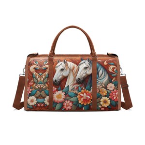 Westernpferde Handgemachte Tasche, Reitsport Stoff faltbare Reisetasche, Blumenpferd Geschenk, Cowboy Tasche, Rodeo Duffel, Country Wochenende Tasche