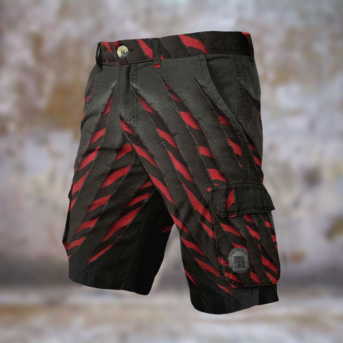 Red Zebra Slashed Mens Cargo Shorts Comfort Long Casual Walking