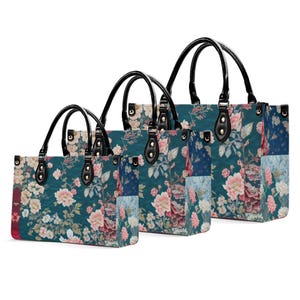 Bolso de mano de cuero de lujo con diseño floral bohemio, cartera con asa superior, bolso de mano de cuero genuino de grano superior, bolso de hombro de alta costura, regalo de patchwork bohemio