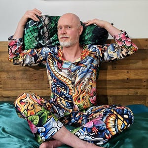 Tattoo Schlange Cobra Satin Pyjamas Nachtwäsche Geschenk Herrenmode Loungewear Luxus PJ's Geburtstag Vatertag Rockabilly Vintage Nautisch Bild 13