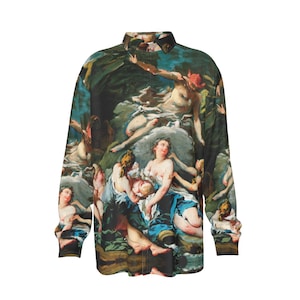 Mans Dress Shirt Couture Baroque Boucher Bacchus Gothic Mythology Greek Long Sleeve Imitation Silk Satin Gothic Victorian Baroque Rococo