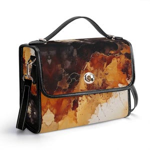 Cartera de piel auténtica en tonos tierra, bolso marrón para verter líquidos, bolso de mensajero para rave, bolso de hombro para festivales, cartera de bolsillo para pintar con acuarela