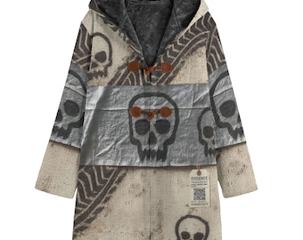 Skull Cozy Cotton Jacket Duct Tape Sherpa Fleece Overcoat Hooded QR Music Cloak Coat Fur Lined Unisex Festival Streetwear Punk Rock Graffiti