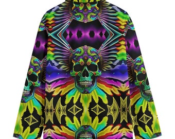 Psychedelic Skull Blazer Cotton Suit Jacket Sports Coat Mens Mans Tied Dyed Big Tall Regular Rave Couture Trippy Smoking Bohemian Festival