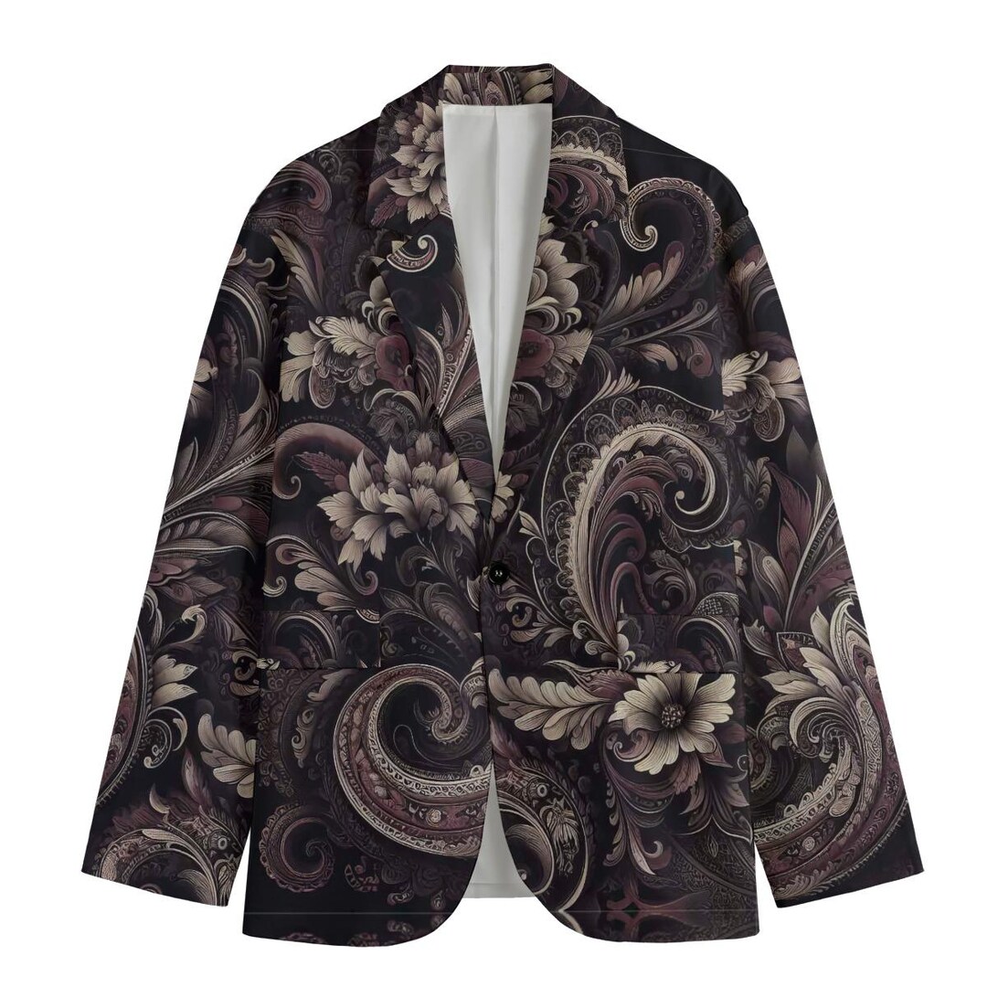 Mens Burgundy 2 Button Floral Paisley Prom and Wedding Blazer main image 1