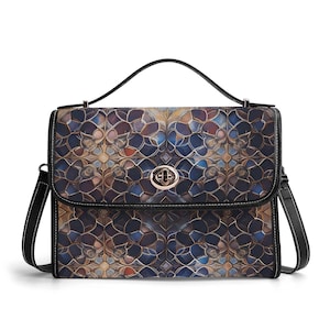 Bolso de mano de cuero genuino con diseño de mandala, bolso de mano de cuero bohemio para yoga, bolso de hombro con diseño de nebulosa oscura, bolso de mensajero con diseño ombré y elegante cartera de bolsillo Cyborg