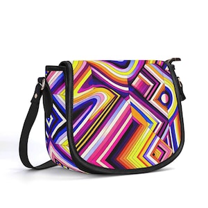 Bolso de piel auténtica con diseño de arte óptico, bolso de mano con diseño de silla de montar de piel de grano superior, bolso llamativo, regalo para ella, bolso de hombro de lujo silencioso, cartera rosa