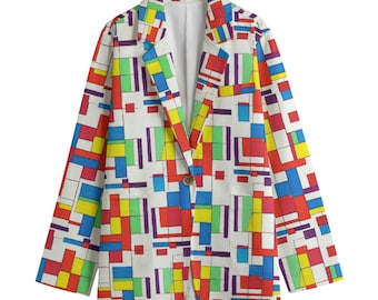 Mondrian Jacket, Mid Century Modern, Women's Cotton Blazer, Oversize Couture Statement, Runway, Show Stopper, Plus Sizes,Streetwear,Colorful