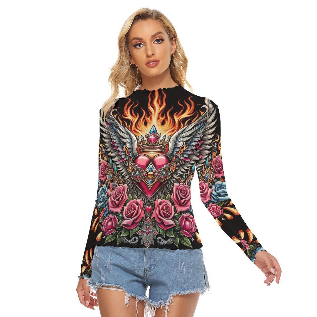 Crown Tattoo Tee, Mesh See Thru Top Blouse , Second Skin Tight Shirt ...