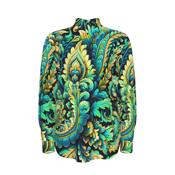 green emerald velvet dress LS Button Down Paisley Shirt