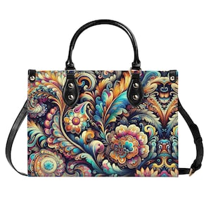 Bolso de mano de piel de cachemira, cartera con asa superior, monedero de grano superior, bolso de mano de piel auténtica, bolso de hombro de alta costura. Alta costura psicodélica, regalo