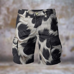 Cow Print Pattern Mens Cargo Shorts Comfort Rockabilly Walking Travel Statement Streetwear Vibrant Resort Showstopper Western , Gift for Him