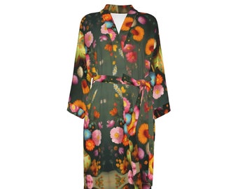 Kadupul Flower Robe, Kadupul Kimono, Floral Robe, Bohemian Robe, Short Kimono, Boho, Lounge, Gift, Couture, Runway, Lightweight,Plus Sizes