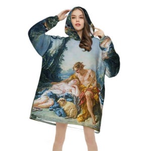 Boucher Mythology Daphnis Oversized Blanket Hoodie, Hooded Cozy Pullover Cuddly Loungewear Rococo Baroque, Gift for Daughter image 4