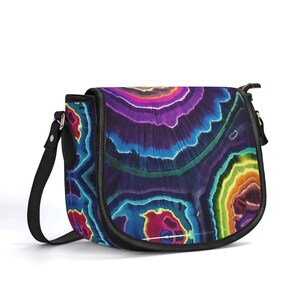 Bolso de piel con efecto tie-dye, bolso de piel auténtica de grano superior, bolso de hombro de lujo silencioso, cartera hippie, bolso de festival con efecto tie-dye psicodélico