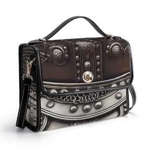Cartera de cuero auténtico barroco, cartera de cuero con armadura medieval, bolso de mano Steampunk, bolso de hombro repujado en plata, bolso de mensajero de gladiador