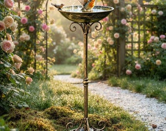 Vintage Cast Iron Pedestal Bird Bath, Elegant Garden Water Basin, Nature Lover Gift