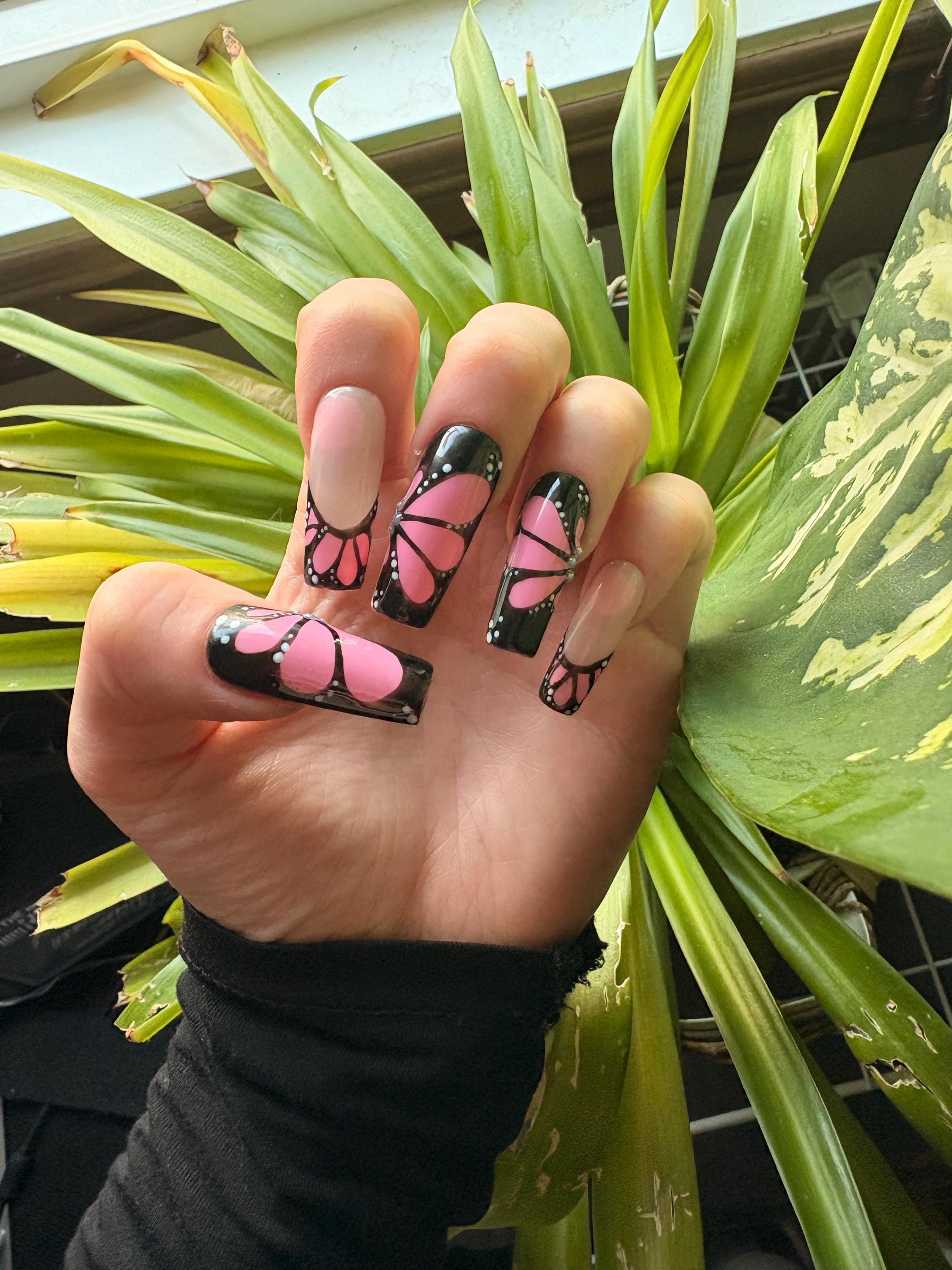 Pink Monarch | Handmade Butterfly Press On Nails