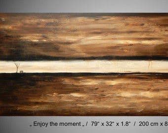 Oversized painting on canvas, 79&quot;, landscape art in brown, tree, abstract acrylic painting, large wall art brown beige, home decor by ilonka