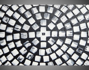 SALE 90 x 45 Original Abstraktes Acrylbild strukturierte moderne Malerei Kunst Quadrate Wand Deko Leinwand Schwarz Weiß by ilonka