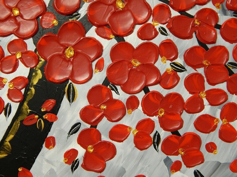 Painting Red Flower Art Acrylic Large Canvas Art Wall Art Red Etsy