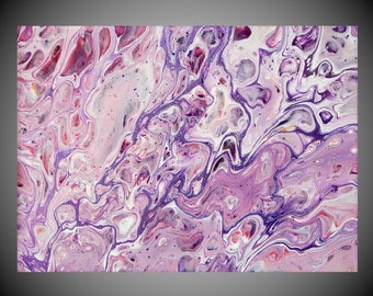 Abstract painting Acrylic pour fluid art fluid painting original artwork canvas art wall art home decor Pink Purple White 8" x 6" by ilonka