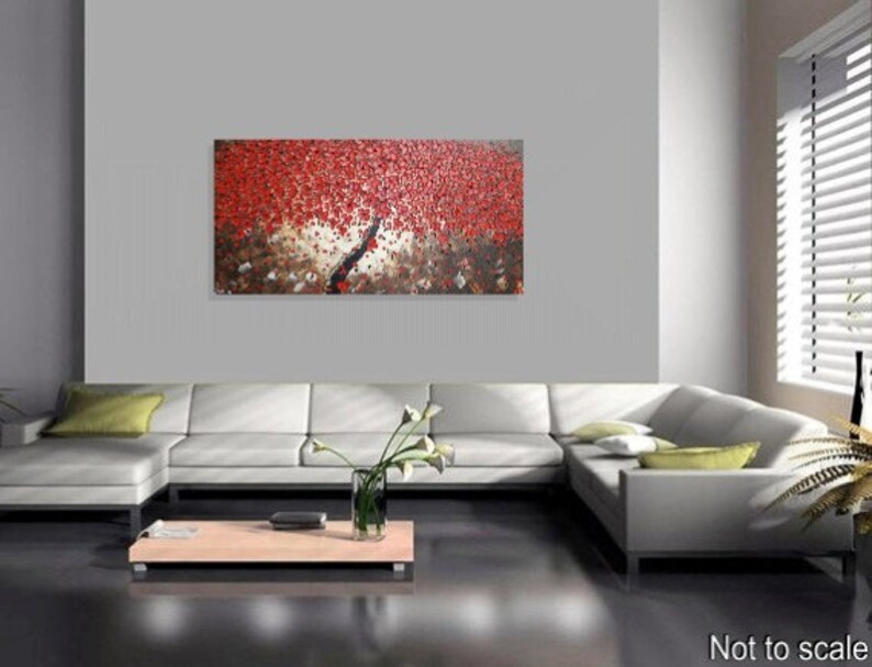 Cherry Tree Acrylic Painting on Canvas, Large Textured Wall Art, Abstract Blooming Tree Painting, Living Room Wall Decor, Painting by ilonka image 2