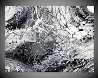 Acrylic painting fluid painting fluid art acrylic pouring acrylic pour Black and White paintings painting on canvas home 8" x 6" by ilonka