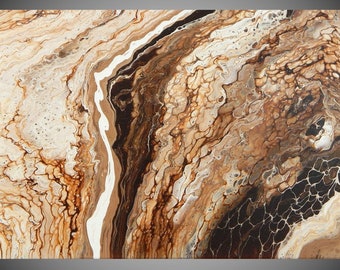 pour painting fluid art fluid painting acrylic fluid painting acrylic pour small painting minimalist brown beige white 32 x 20" by ilonka