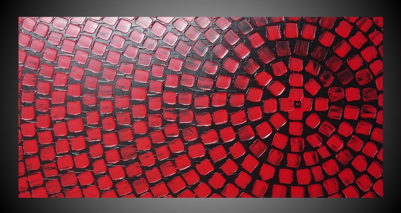 Black And Red Painting On Large Canvas Wall Art Deco Squares Abstract 48 X 24 Ready To Hang Made Order