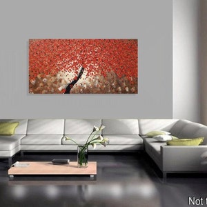 Large Painting on Canvas Acrylic Painting Tree Red Flower Wall Decor for living room Home Decor abstract painting from 24 to 90 by ilonka image 2