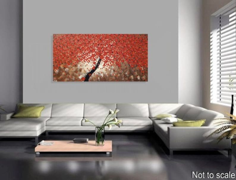 Large Painting on Canvas Acrylic Painting Tree Red Flower Wall Decor for living room Home Decor abstract painting from 24 to 90 by ilonka image 2