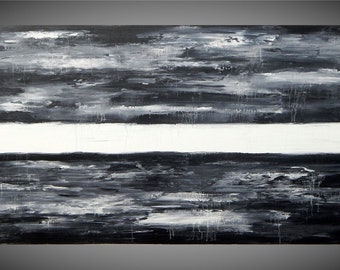 Ready to Ship Acrylic Painting abstract Painting Black and White, large painting on canvas, large wall art for living room 60&quot;x30&quot; by ilonka