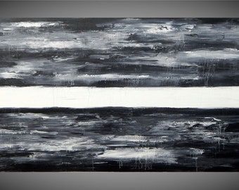 Ready to Ship Acrylic Painting abstract Painting Black and White, large painting on canvas, large wall art for living room 60"x30" by ilonka