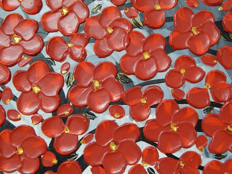 Painting Red Flower Art Acrylic Large Canvas Art Wall Art Red Etsy
