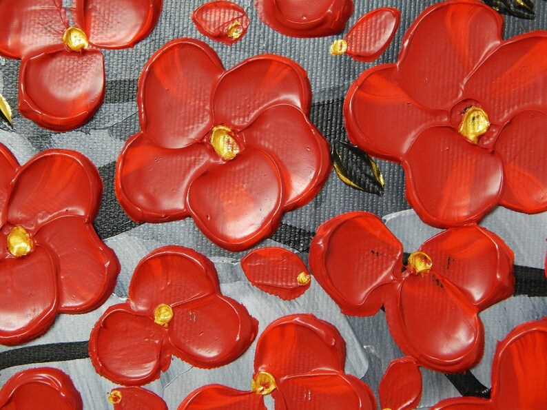 Painting Red Flower Art Acrylic Large Canvas Art Wall Art Red Etsy