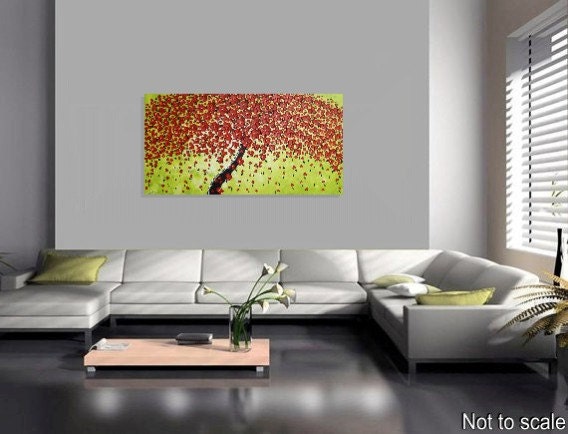 Painting Art Paintings Red Cherry Tree Flower Olive Abstract | Etsy