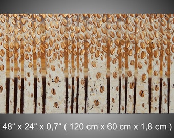 Image acrylique image arbre image avec arbre forêt de bouleaux image abstraite avec structure marron bronze blanc beige image 3D 120 cm x 60 cm par ilonka