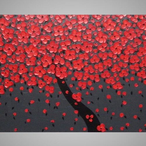 Acrylic Painting Wall Art Tree Painting Wall Decor Red Flower Etsy
