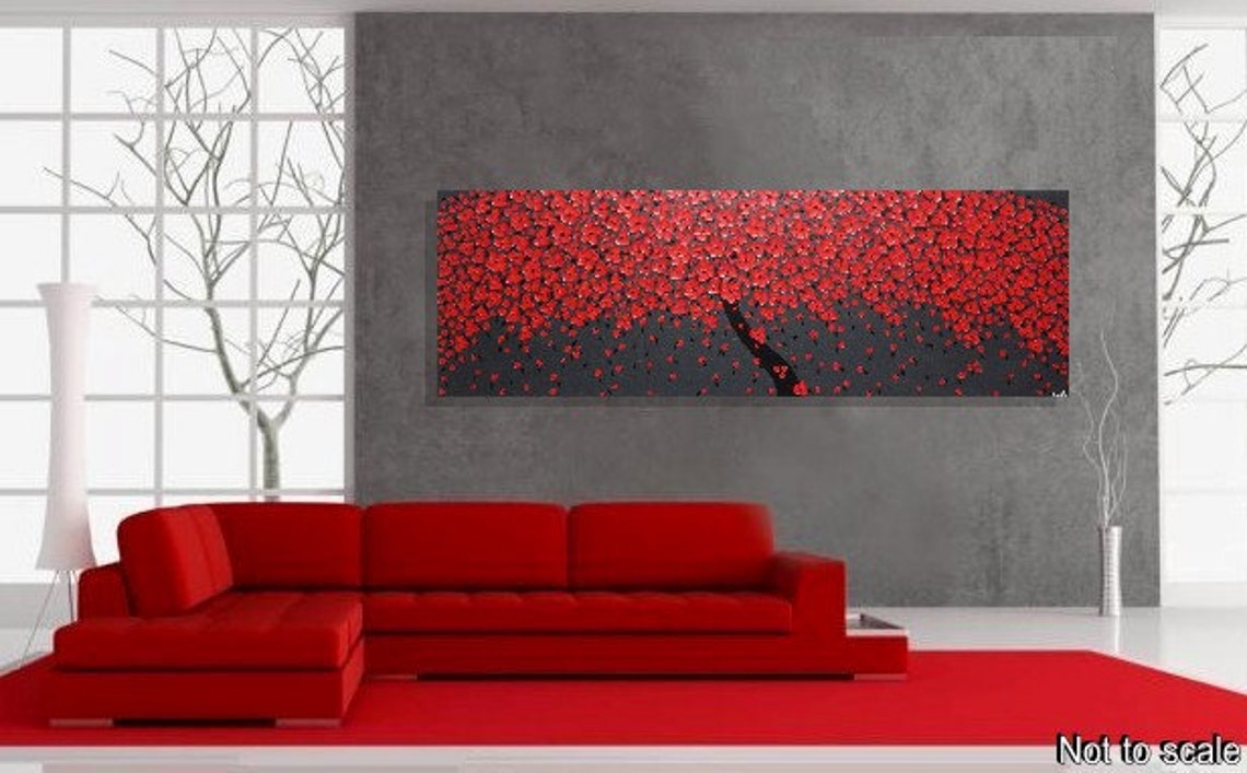 Acrylic Painting Wall Art Tree Painting Wall Decor Red Flower Etsy