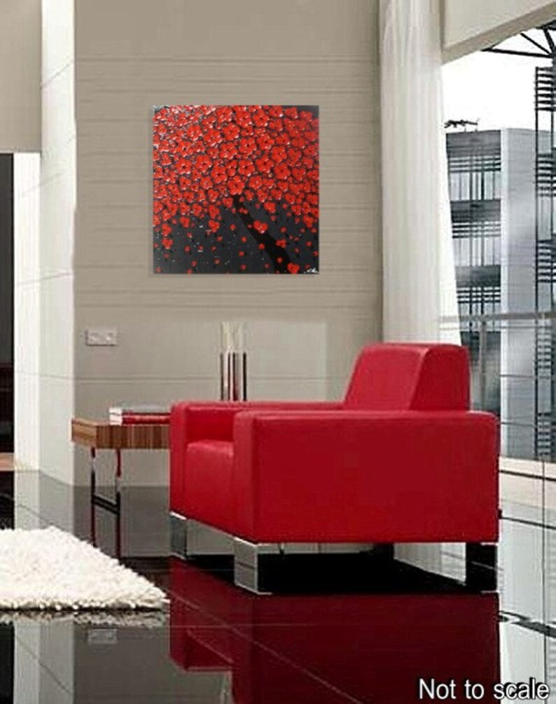 Peinture darbre Peinture de fleur rouge peinture abstraite peinture acrylique peintures dart mural peinture rouge art gris 24 90 MADE2ORDER par ilonka image 2