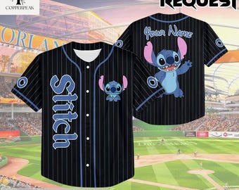 Custom Disney Cute Stitch Jersey Baseball Jersey, Gift for Kids, Disney Birthday Gift, Gift For Baseball Fans